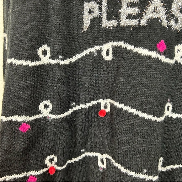 Christmas Sweater Hoodie Knit Sherpa Silver Lettering Pom Poms - Picture 8 of 14